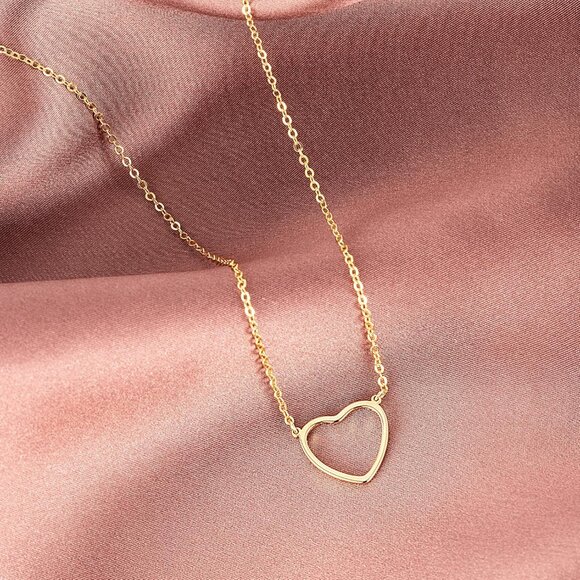 Gold Heart 18k Gold Plated Beaded Chain Choker Necklace for Women Girls - Picture 7 of 8